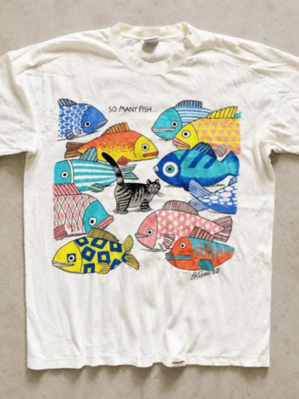 B Kliban Cat So Many Fish Retro Cartoon Graphic Unisex